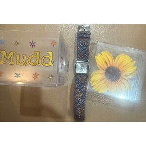 Mudd Womens Watch With Yellow Sunflower Case Blue & Brown Strap Quartz Movement
